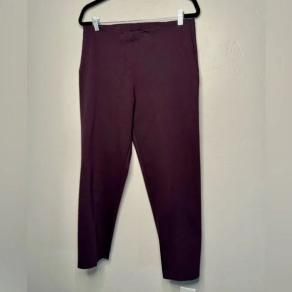 Eileen Fisher Tapered Stretch Crepe Ankle Pants Cassis Burgundy SIZE MEDIUM - Picture 4 of 14